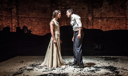 Ben Whishaw and Bertie Carvel face off in Bakkhai Almeida Theatre Photo credit Marc Brenner